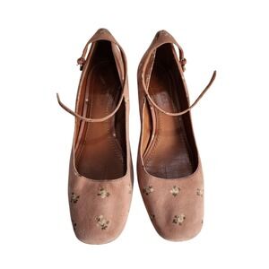 Coach Women's Pink Suede Mary Jane prairie print Ankle Strap Shoes sz 8 feminine